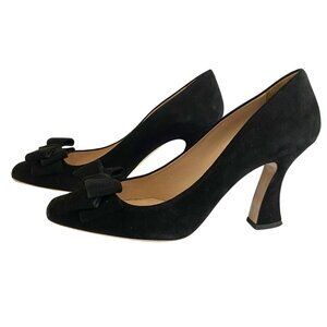 MIU MIU BLACK SUEDE FRONT BOW PUMPS - 40 (10)